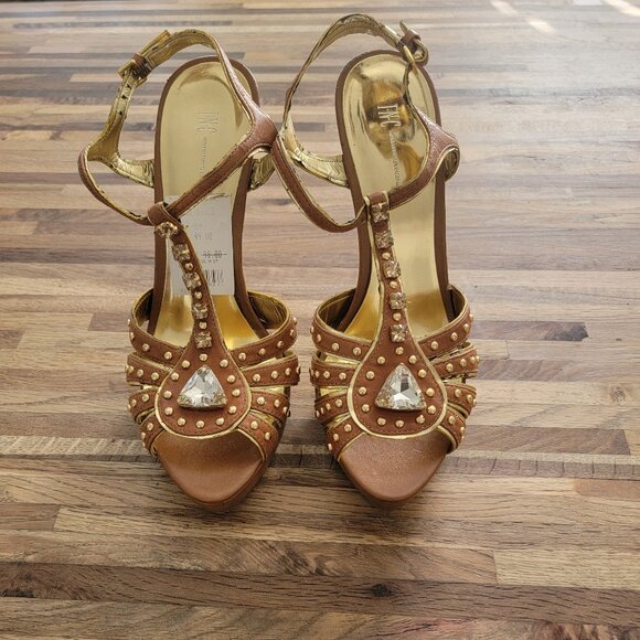 6" Fancy Studded & Embellished Extra High Heel Strappy Leather Stiletto Sandals - Picture 4 of 16